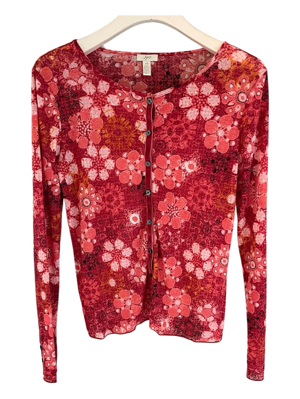 J Jill Lightweight Red Floral Long Sleeve Button Down - XSmall
